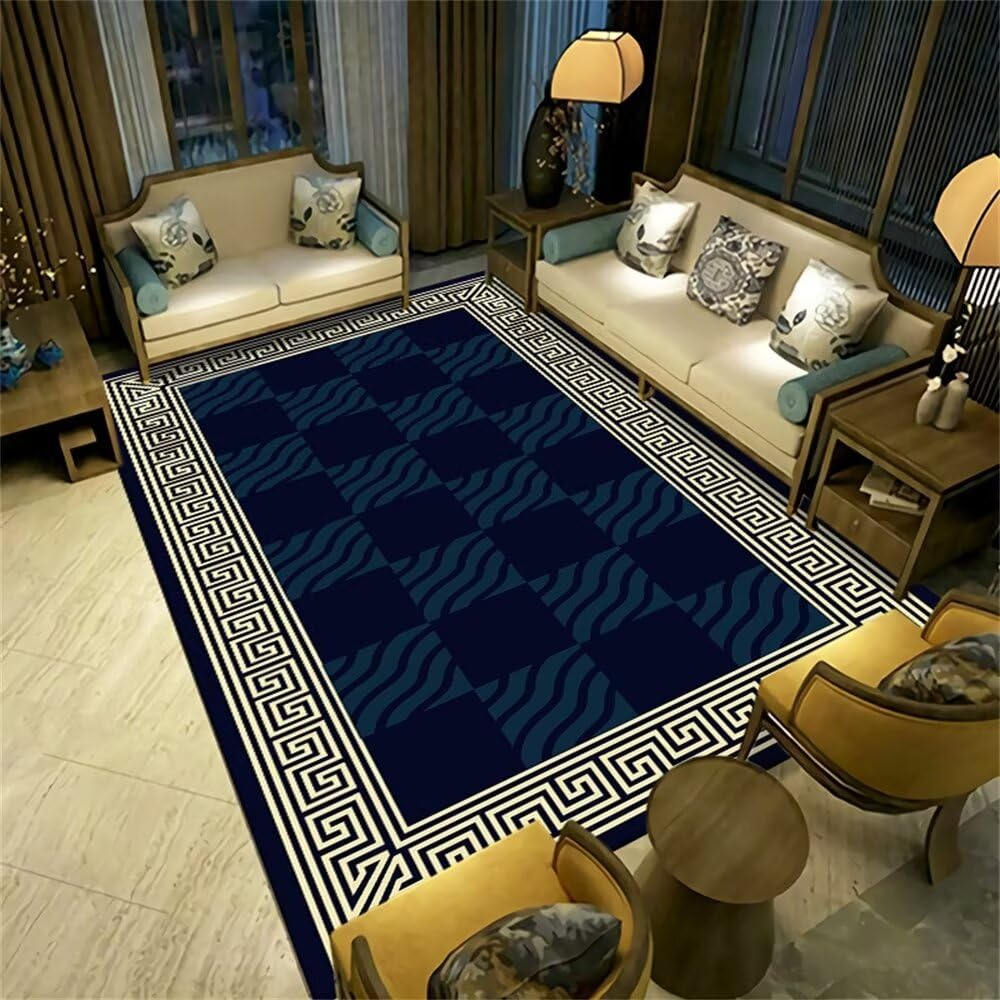 Tapis de salon bleu moderne 180x230 cm géométrique pour une ambiance douce