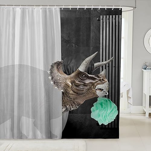 Cortina de ducha de dinosaurio con diseño de animales, divertida cortina de ducha de triceratops, cortina de ducha de animales grandes, decoración