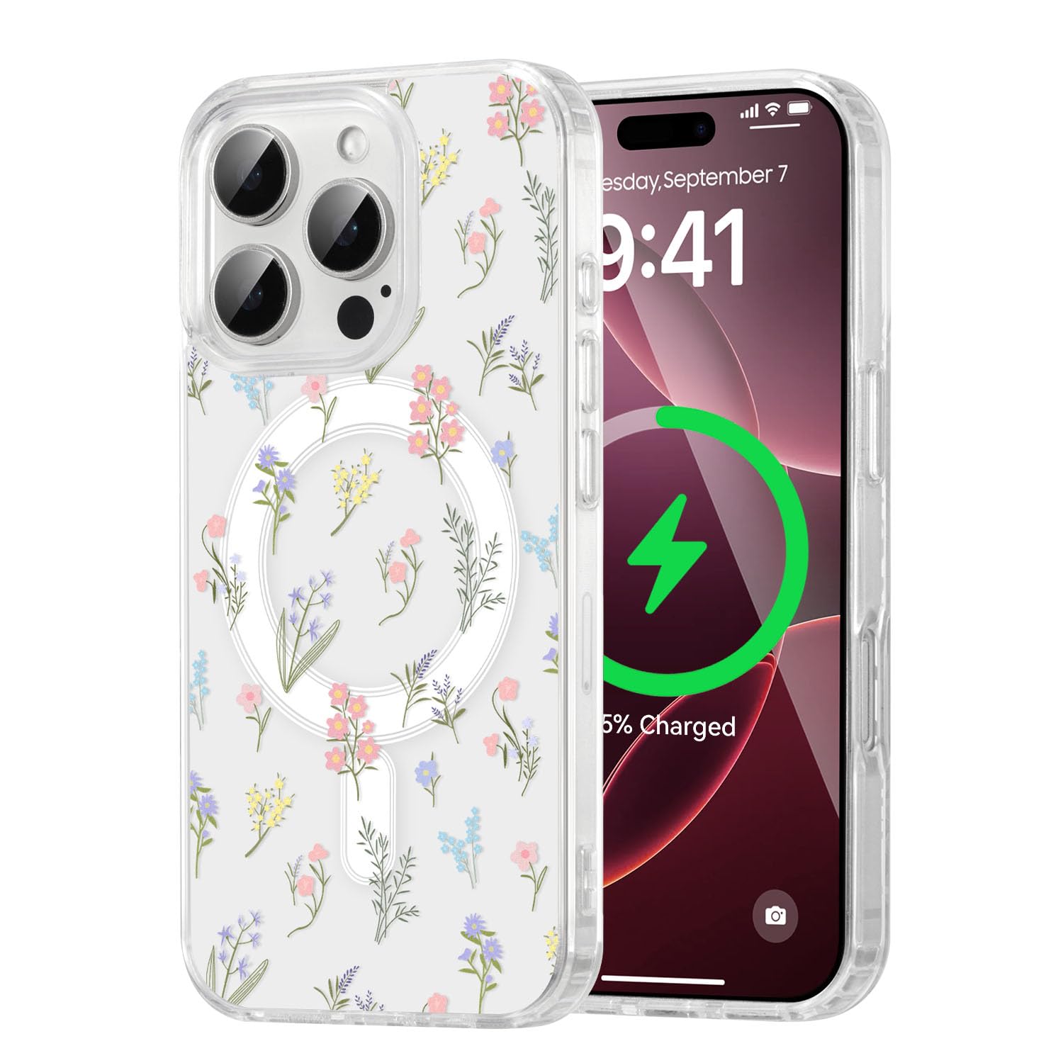 Coque iPhone 15 Pro MagSafe transparente rigide aux finitions florales premium - 8