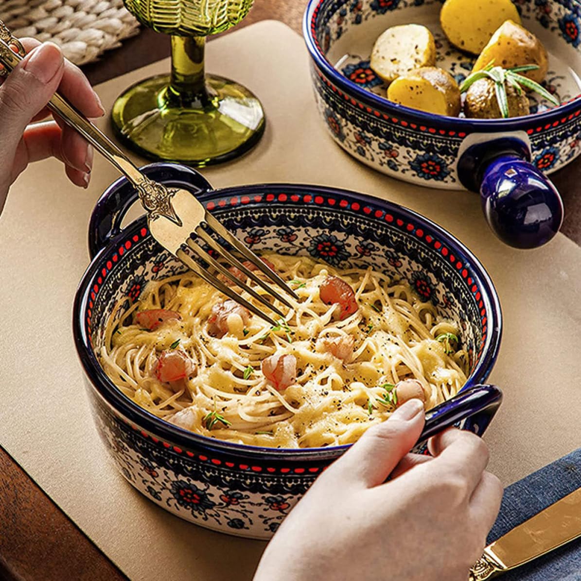 HANABASS Keramik Backschüssel mit Zwei Griffen, 950ml, Elegant | Ofenfest für Reisauflauf, Leicht zu Reinigen, Fleckenresistent, Vielseitig für Küche und Tisch