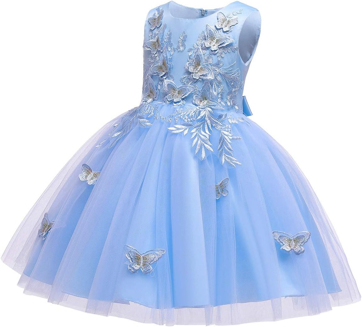 MYRISAM Little/Big Girls Butterflies Tulle Dress Princess Embroidery Birthday Pageant Party Flower Girl Wedding Ball Gowns