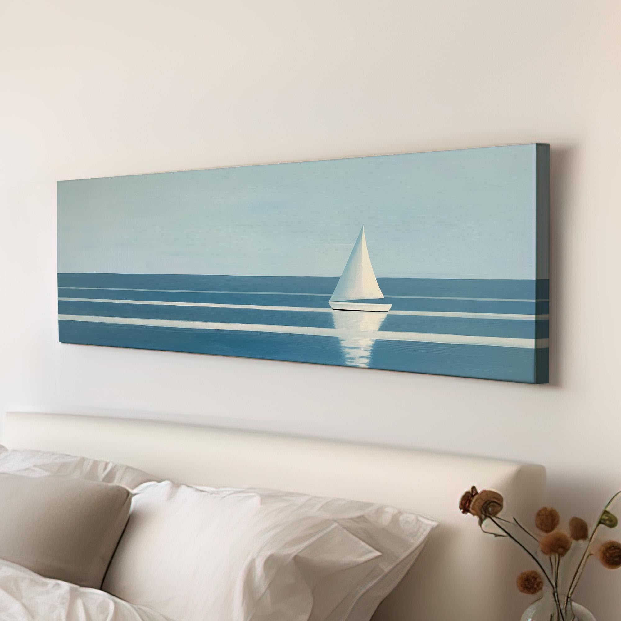 Caoxtart Men's Frameless Abstract Sailboat Oil Painting, Line Art Canvas Print: Panoramic Posters Seascape Mural For Living Room Wall Decor(70X210cm/Frameless)