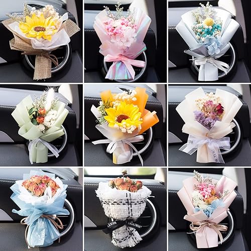 Miniatura 2 de SWR Coche hecho a mano ramo de flores secas perfume clip de ventilación ambientador decoración interior difusor 1 unidad