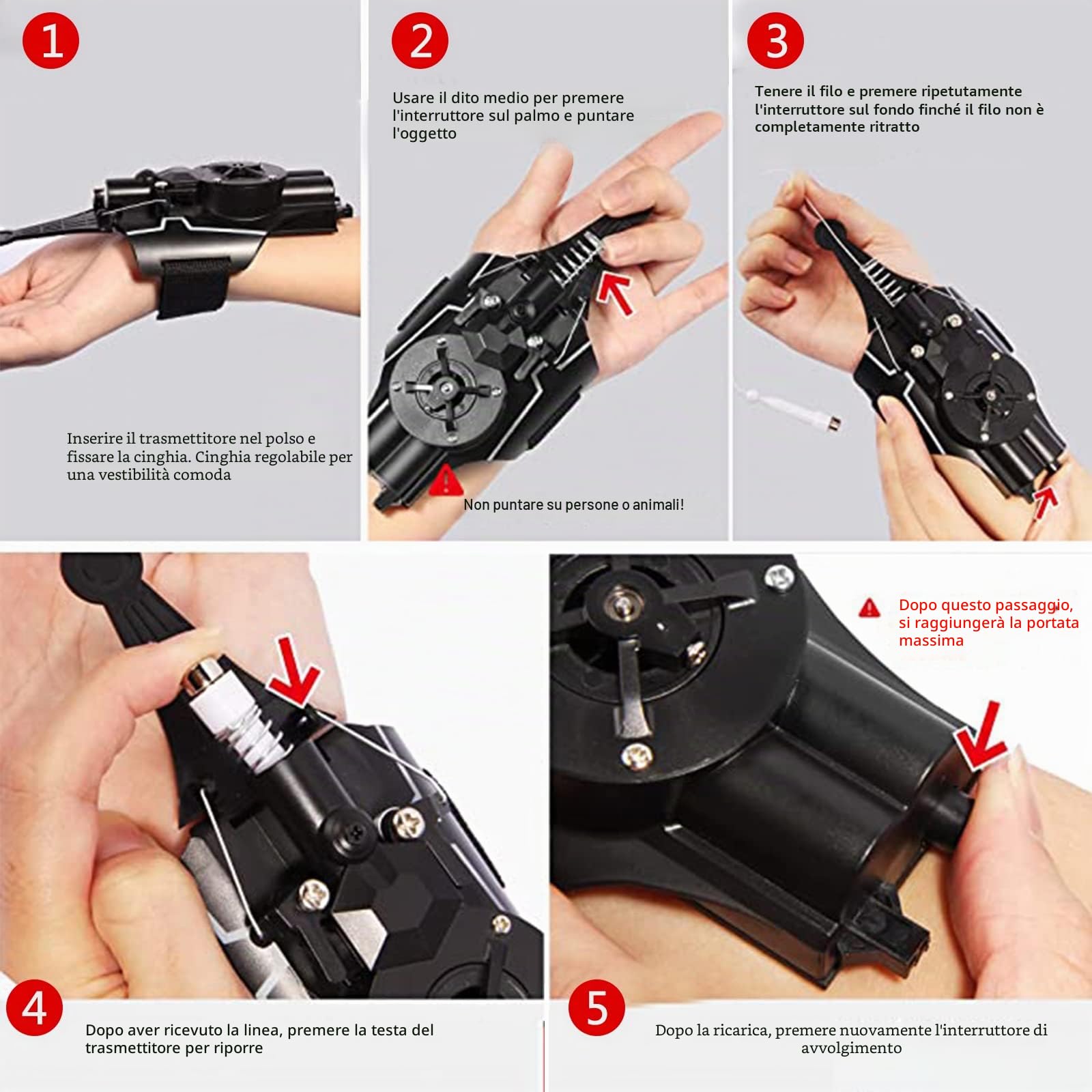 Generisch Spider String Shooter per bambini, ricarica USB, lanciacavi con magnete e ventosa, lanciatore per cosplay per supereroi