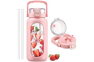 BLUEGO 64oz Glass Water Bottle with Handle and Straw