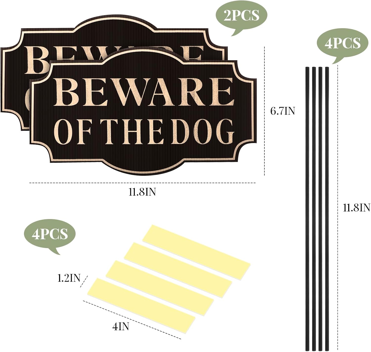 Sawysine 2 Pack Sign for House with Stake, 11.8 x 6.7 Inches, Yard Warning Signs for Garden Lawn Indoor Outdoor Use, Corrugated Plastic (Beware of the Dog,Black Gold)
