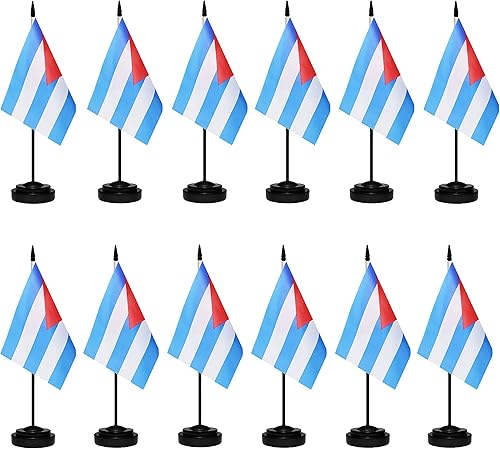 Miniatura 1 de Banderas de Cuba - Juego de mini banderas de escritorio pequeñas de Cuba, bandera de mesa con poste negro de 13 pulgadas, base negra y parte