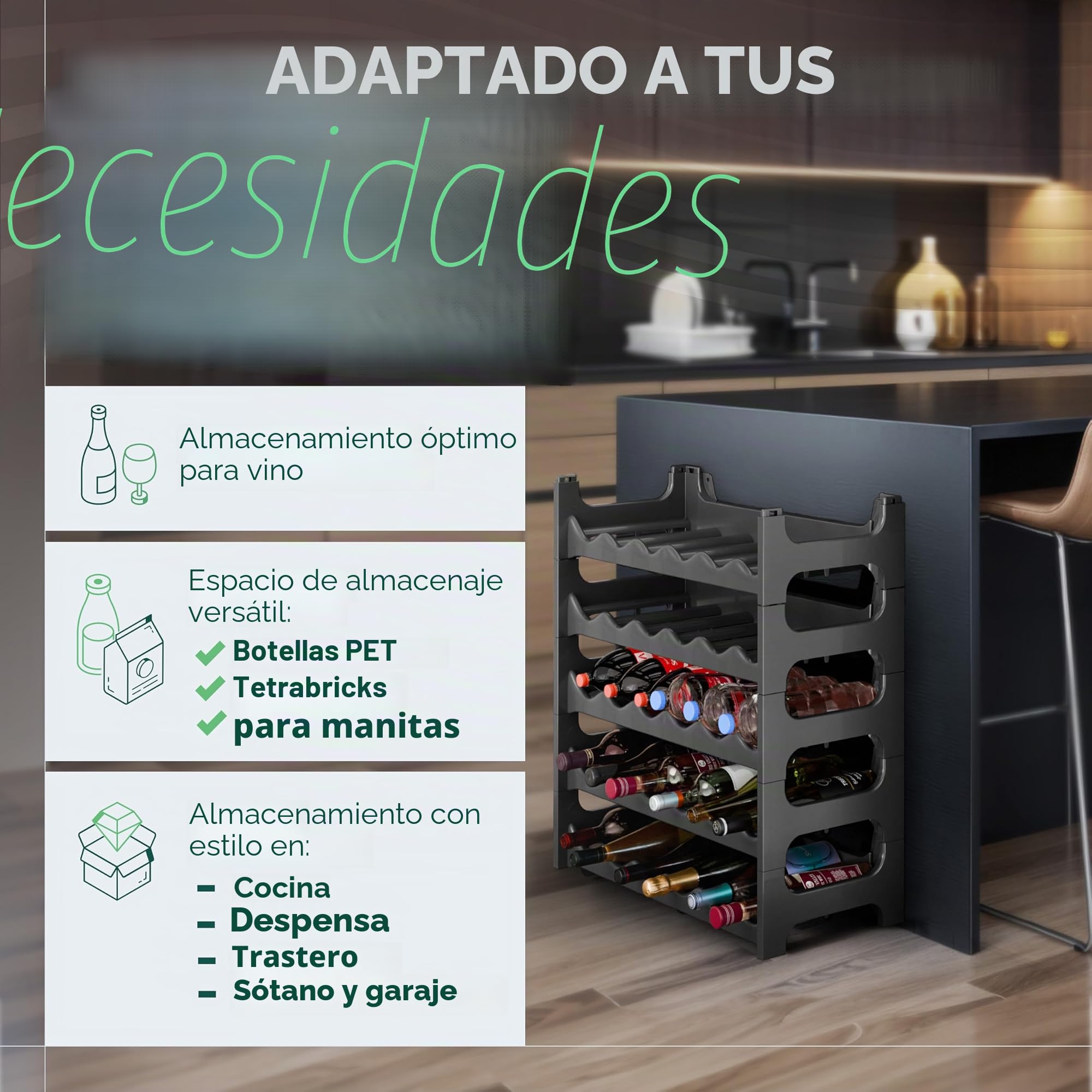 Novaliv Botellero para 60 botellas, estantería gris, de plástico resistente, apilable (antracita, 10)