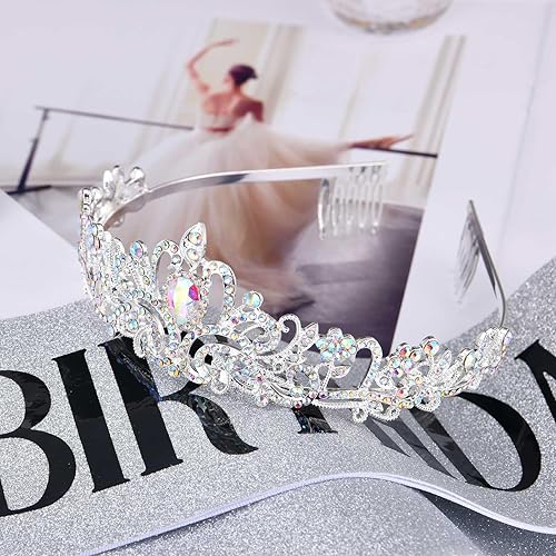 Miniatura 6 de Coronas de reina para mujer, juego de banda de tiara de cristal de cumpleaños, diadema de diamantes de imitación, decoraciones de fiesta feliz,