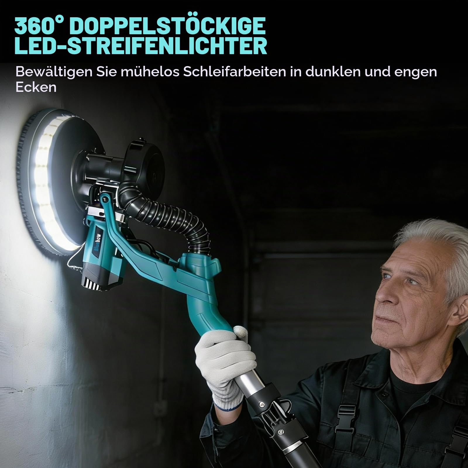 Bluebow Trockenbauschleifer mit Integriertem Staubsauger für Wand Decken