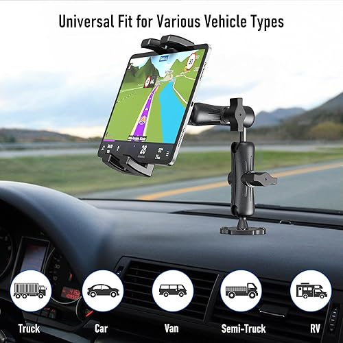 Miniatura 6 de Soporte de aluminio resistente para tableta, tablero de instrumentos para camión, vehículo, escritorio, pared, soporte ajustable de 360 para iPad de