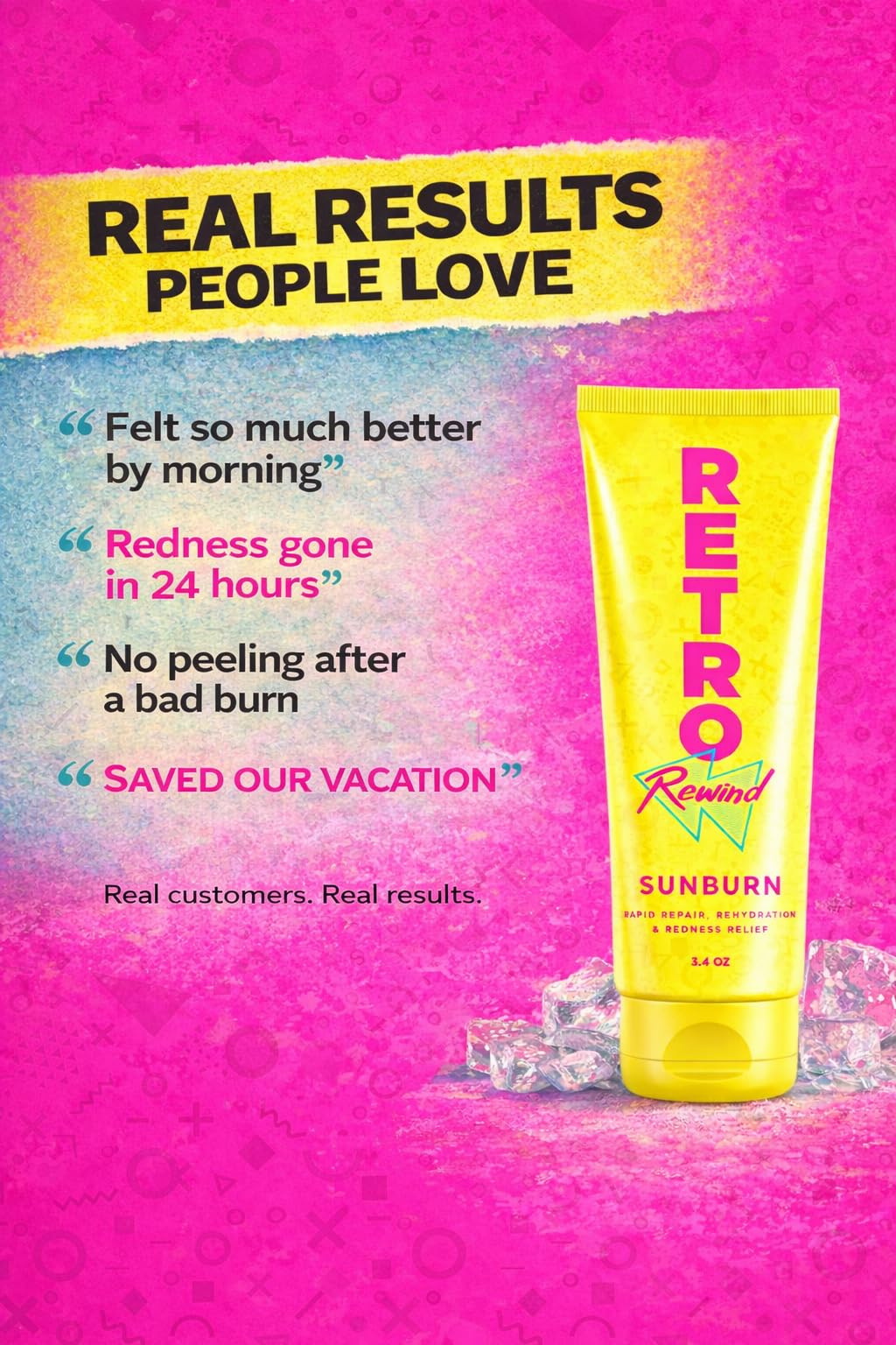 RETRO Rewind Sunburn After Sun Creme, schnelle Reparatur und Linderung von Rötungen, Gelb, 96 ml, Reisegröße, feuchtigkeitsspendende Feuchtigkeitscreme für sonnengeschädigte Haut