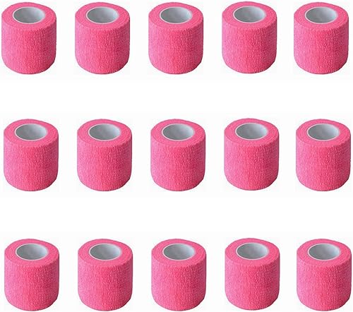 Miniatura 6 de 15 unidades de vendajes cohesivos autoadherentes de 2 pulgadas x 5 yardas, cinta médica, adhesivo de color rosa, flexibles, transpirables, de