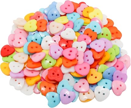 Lilaly 200 pcs Heart Buttons for Crafts, Sewing Accessories, Suitable for for DIY Crafts, Coats, Shirts, Pants, Shorts Heart