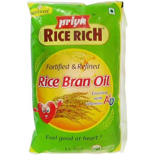 Priya Cooking Oil - Rice Bran, 1L Pouch