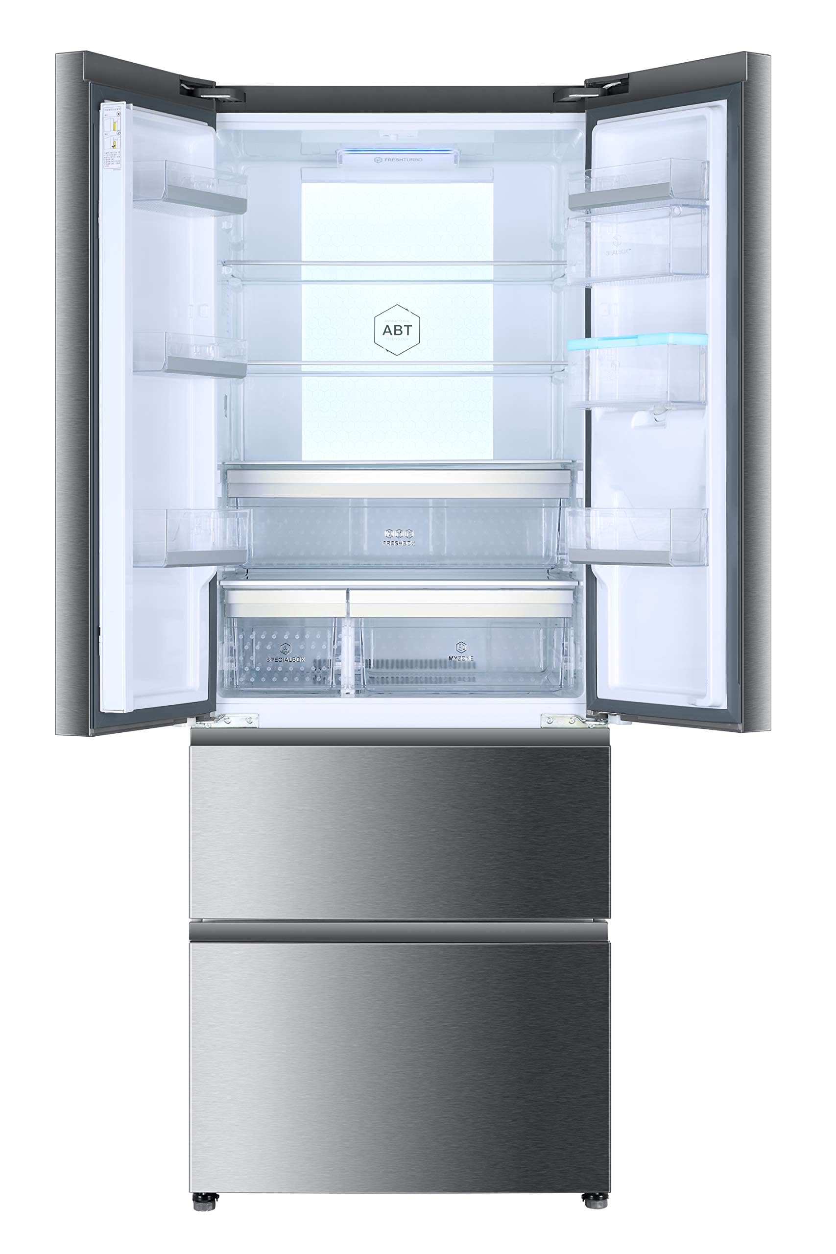 Haier B3FE742CMJW Kühl-Gefrierkombination/French Door / 70 cm Breite / 458 Liter/Wasserspender/Total No Frost/MyZone Pro/Humidity Zone/ABT, Edelstahllook Serie 5 mit Wasserspender
