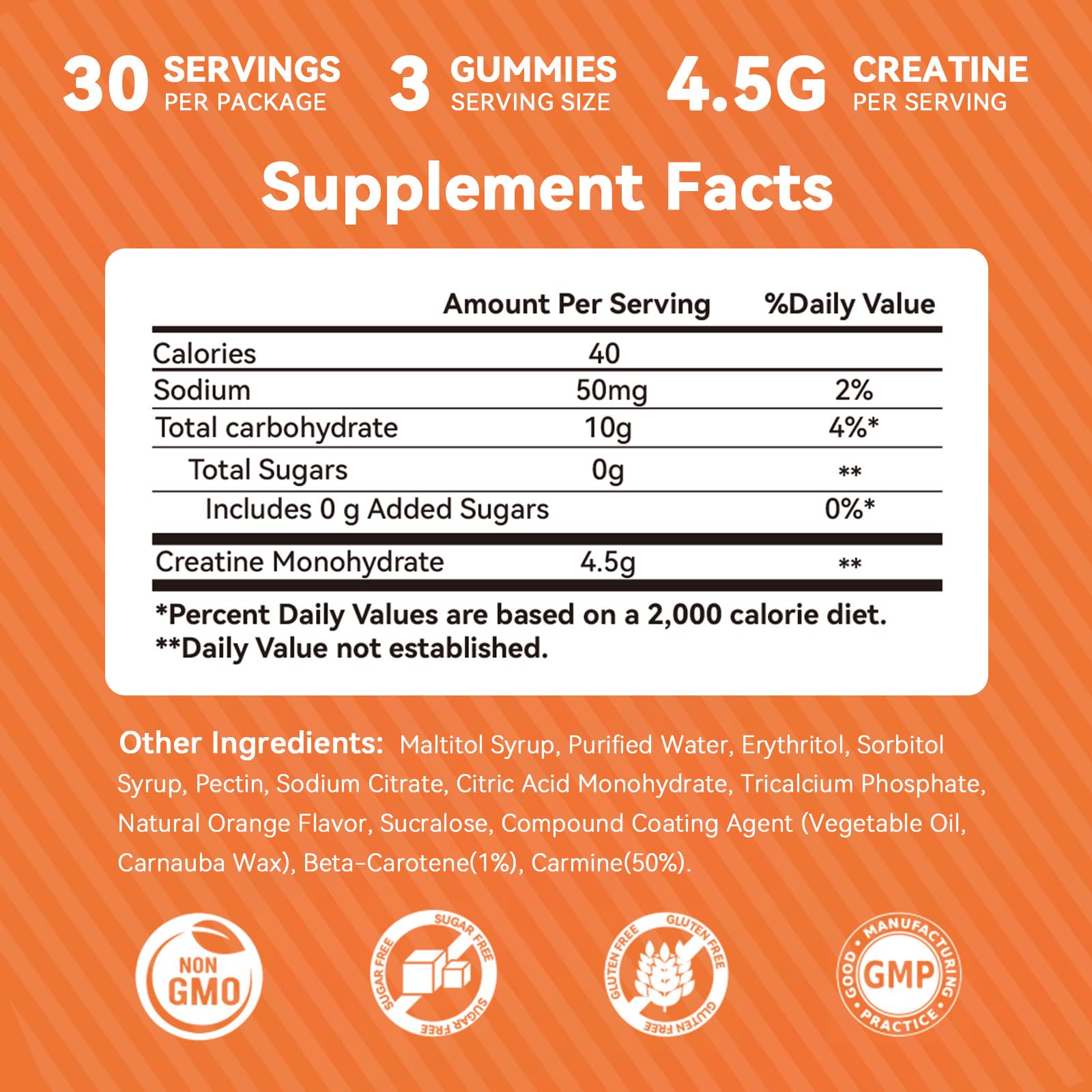 Creatine Monohydrate Gummies 4500mg Per Serving, Creatine Gummies Dietary Supplement for Men & Women, No Added Sugar, Non-GMO, Gluten Free, 90 Gummies, Orange Flavor — Amazon image 8