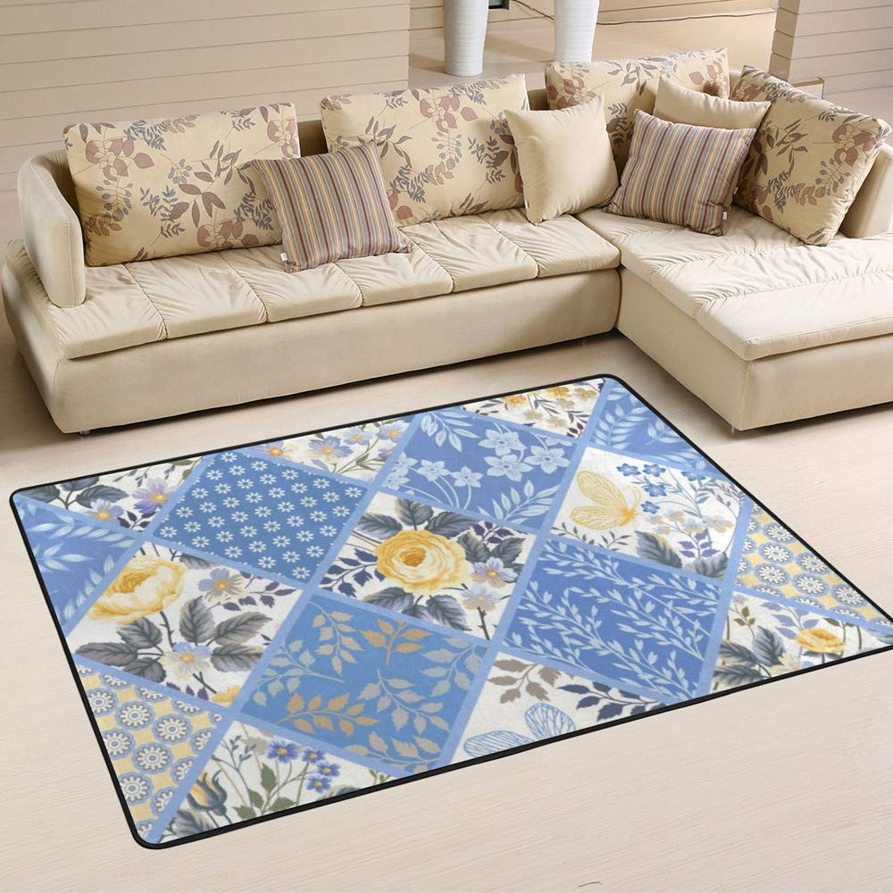 Tapis patchwork motif fleurs bleues Ruchen 60x39 inch tapis de salon vintage