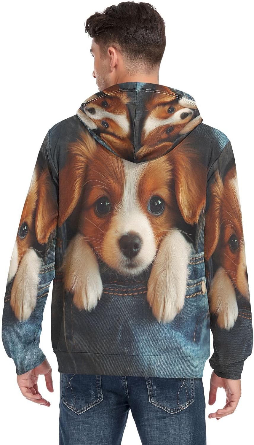 Cute Dog on Jeans Men's Full-Zip Fleece Hoodie