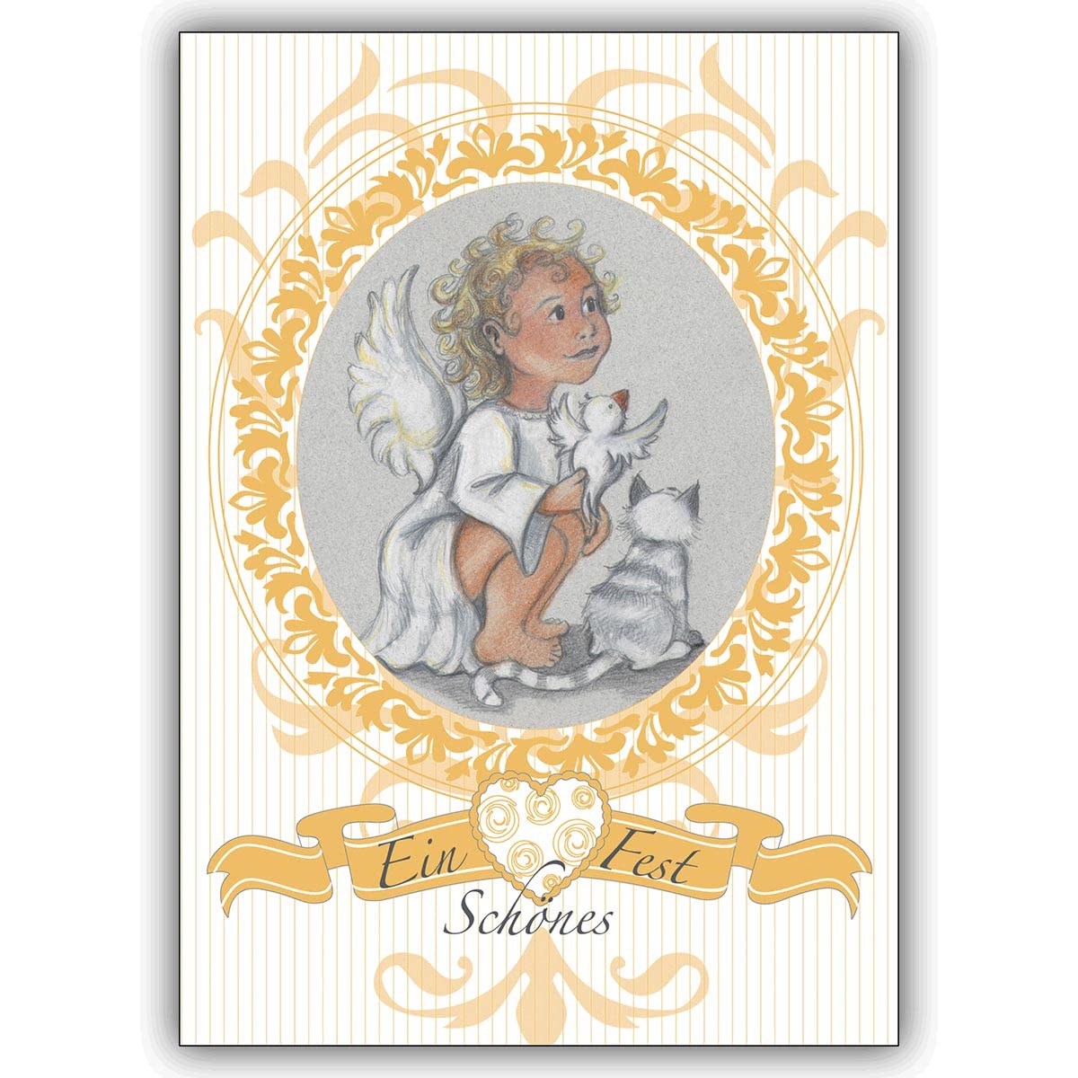 20 Stück Edle Weihnachtskarten Set mit Umschlag mit Engel in Medaillon, Innendruck personalisierbar (Var5), als Weihnachtsgruß, Neujahrskarte, Silvesterkarte geschäftlich & privat: Ein schönes Fest
