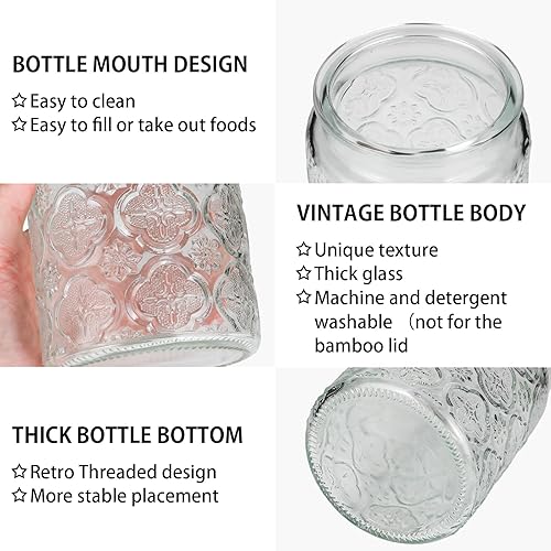 Miniatura 3 de ZOEDO Tarros de vidrio vintage, tarros de almacenamiento herméticos de 23.5 onzas con tapa de bambú, contenedor de almacenamiento de alimentos,