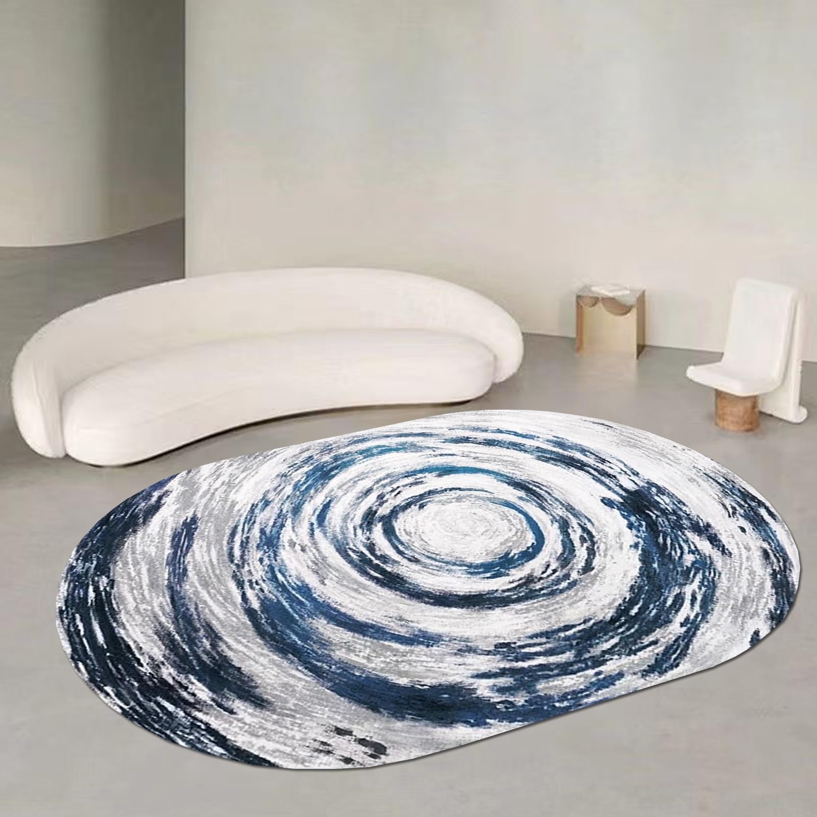 Alfombra para salon y balcon de diseño moderno ovalado en color gris azulado