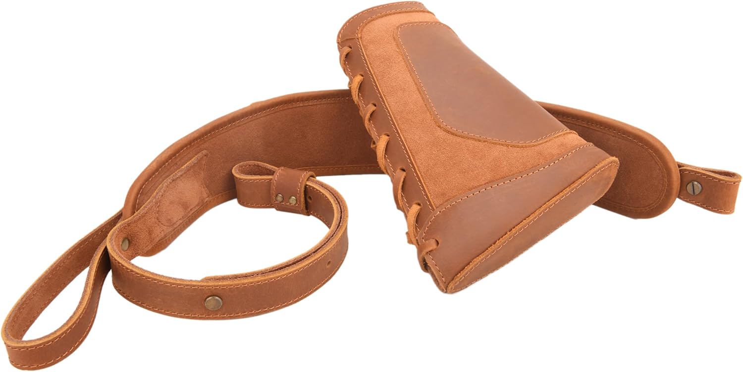 WAYNE'S DOG Leather Gun Buttstock Cheek Rest Pad with Cartridge Holders Sling for 30/30 .308 .45-70 .357mag .22LR 12 Gauge