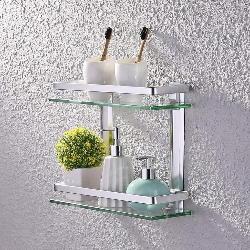 Bathroom 2-Tier Glass Corner Shelf with Towel Bar Wall Mounted Extra Thick Tempered