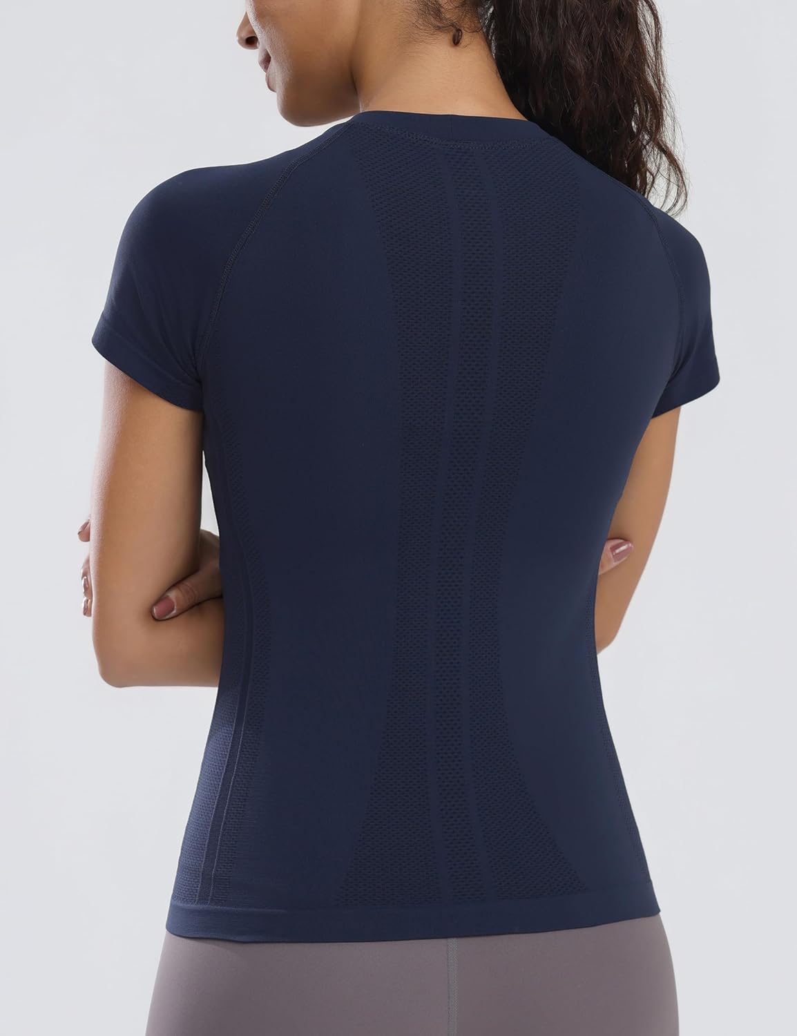 Workout Tops for Women Hip Length Athletic Running Gym Yoga Short Sleeve Shirts Seamless Breathable Crewneck Tees - Image 2