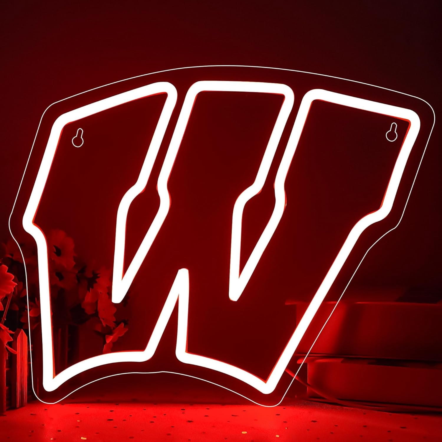 University Neon Signs,College Neon LED Sign,University Football Team Logo Neon Sign,City Name Light Up Signs for Man Cave,Dorm Decor for College Students,Sport Fans Gifts,Size 13.18 * 13.18in(XD115) Wisconsin-Red