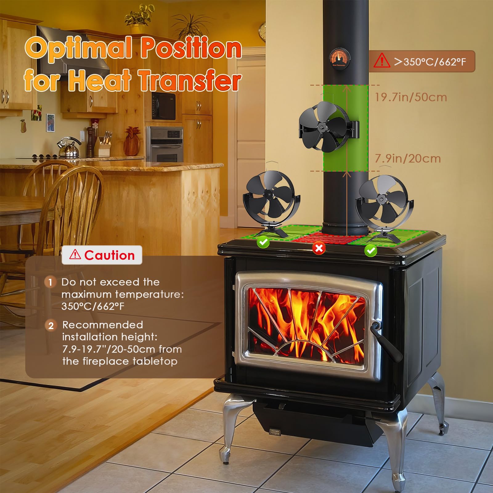 3 IN 1 Ventilatore per stufa a legna 5 lame Ventilatore 180° rotazione magnetico per bruciatori di legna Ventilatores per caminetto alimentato dal calore