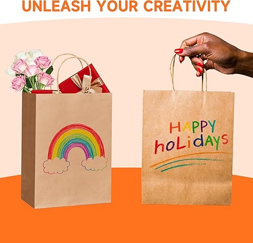 Miniatura 5 de Paquete de 100 bolsas de regalo de papel natural liso mediano de 8 x 4.5 x 10.8 pulgadas con asas, a granel, bolsas de papel kraft marrón para