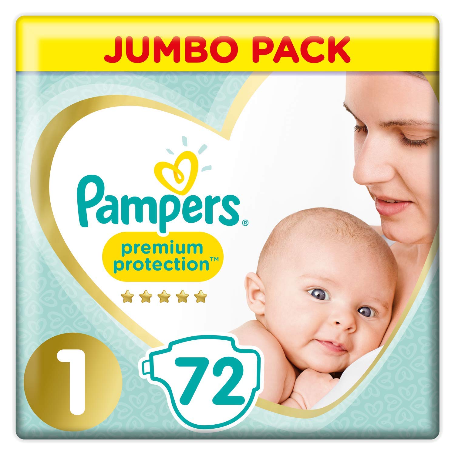 Pampers Protection premium taille 1 x 72 couches, 2 kg à 5 kg.