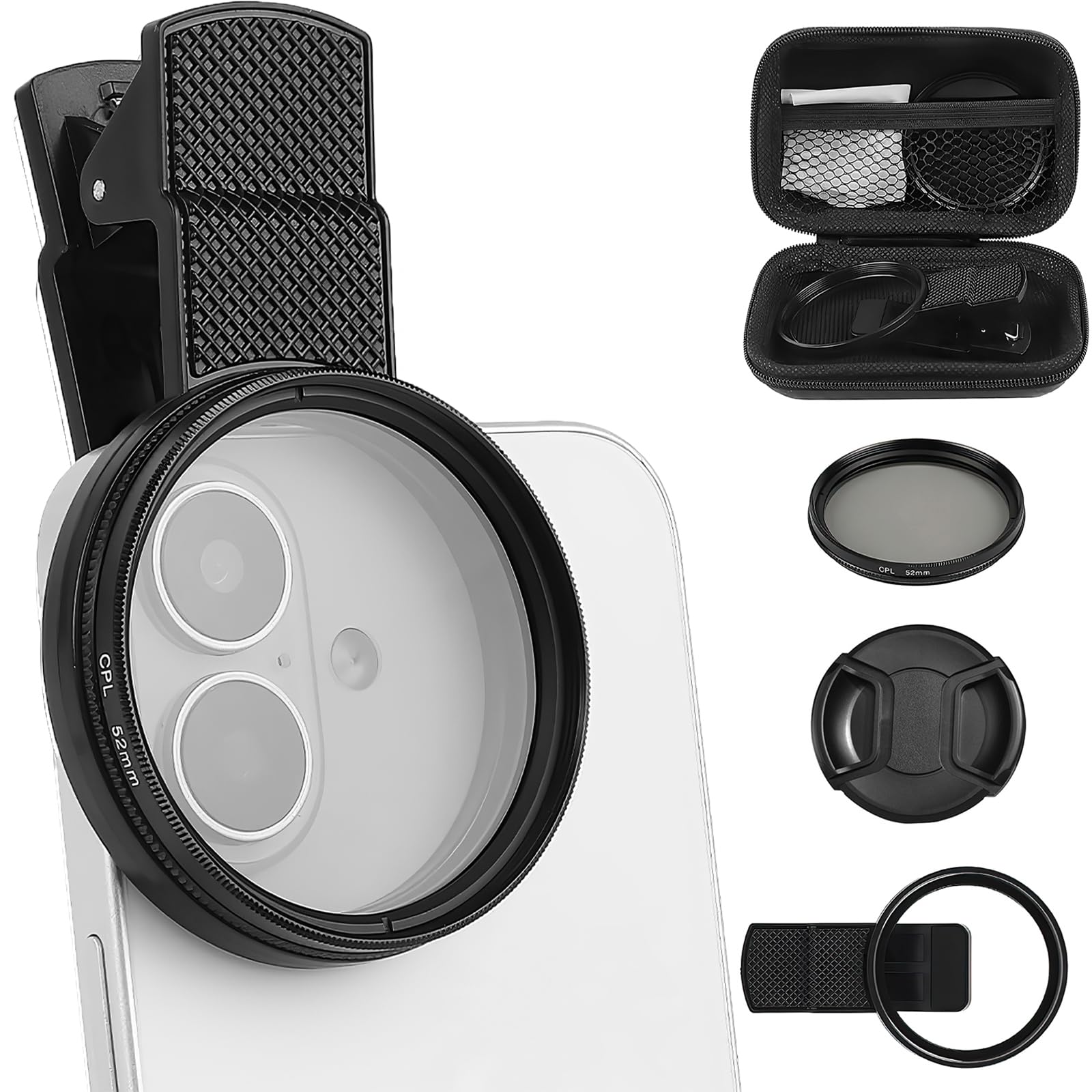 52mm Clip-0n Cpl Phone Cameralens Filter Kit,Upgrade Circular Polarizing Filter Compatible with Mostcell Phones,CPL Filter for Phone,Portable Polarizer Camera Len(1 Set
