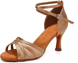Women's Latin Dance Shoes Open Toe Satin Buckle Ballroom Salsa Bachata Practice