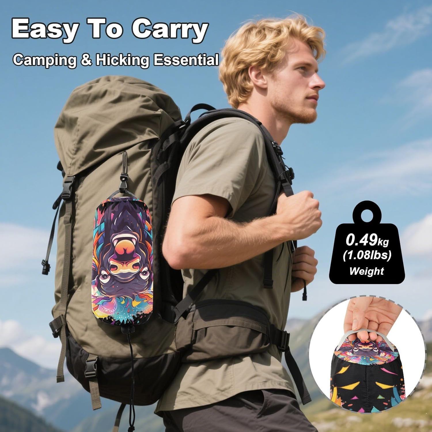 ALAZA Colorful Yak Bull Camping Hammocks Single or 2 Person 500 lbs Portable Parachute Travel Hammock w/Tree Straps for Hiking Backpacking Indoor Outdoor