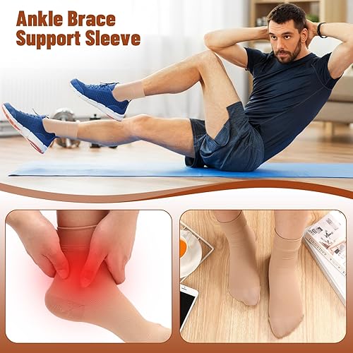 Miniatura 5 de Shinymoon 4 pares de calcetines de compresión de tobillo de 15-20 mmHg con puntera cerrada, manga de compresión de tobillo, manga de soporte,