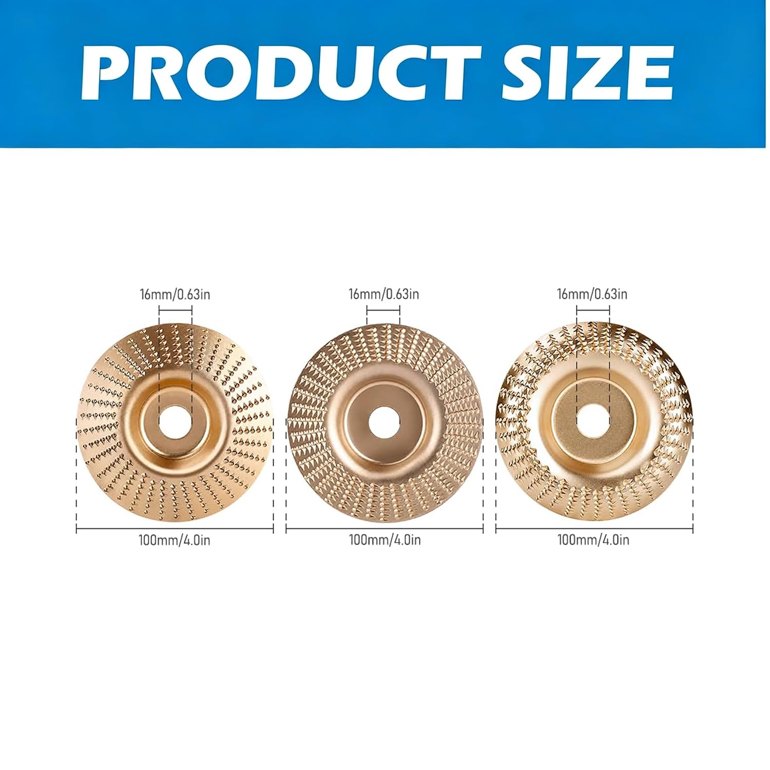 3Pcs Wood Carving Disc Set for 4 1/2 Inch Angle Grinder Cutting Sand Polish
