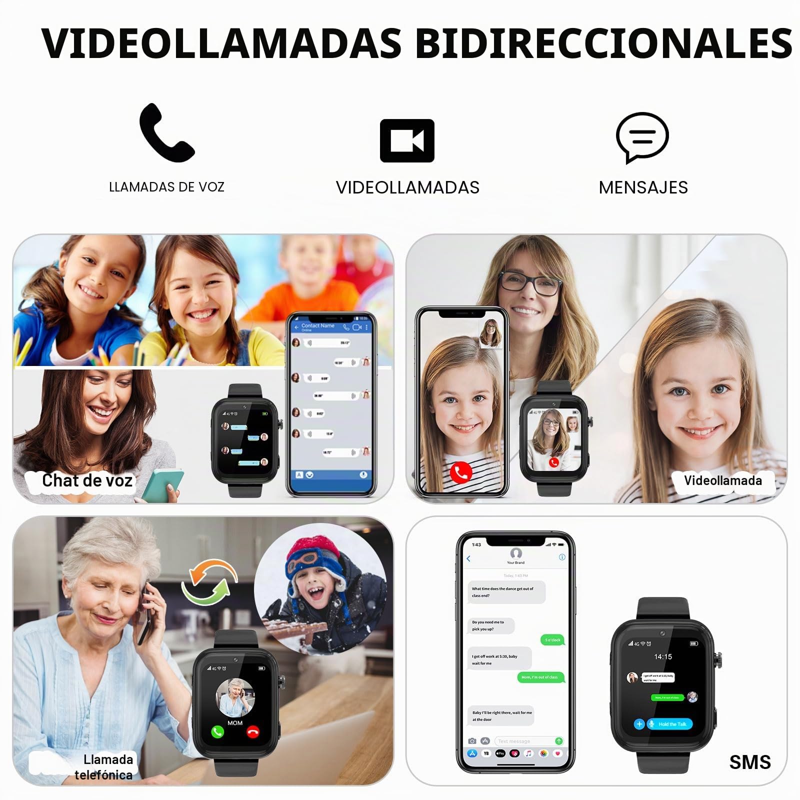 OKYUK Reloj Inteligente 4G para Niños con Botón de Llamada de Emergencia SOS, Alternativa al Teléfono Celular para Edades 3-12 Años (Negro)