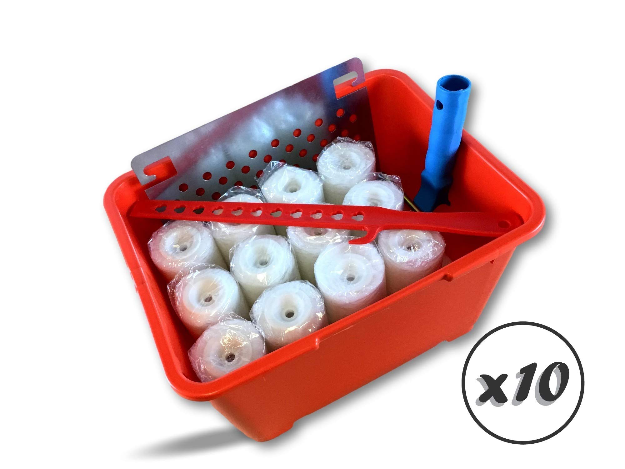 Kompletny zestaw do malowania | Zestaw 10 | 13 rolek poliestrowych z krótkim włosiem | Ø otworu 8 mm | Krótka rama | wiadro 14 L | Mikser wiszący | Siatka stalowa ocynkowana | Kibros SO1412Bx10