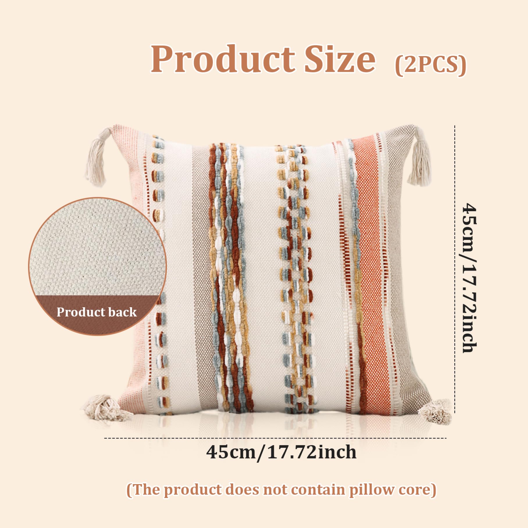 Federe per cuscini Boho 2 pezzi – Federe per cuscini a righe con struttura quadrata con nappe per arredamento del divano letto/18x18 pollici