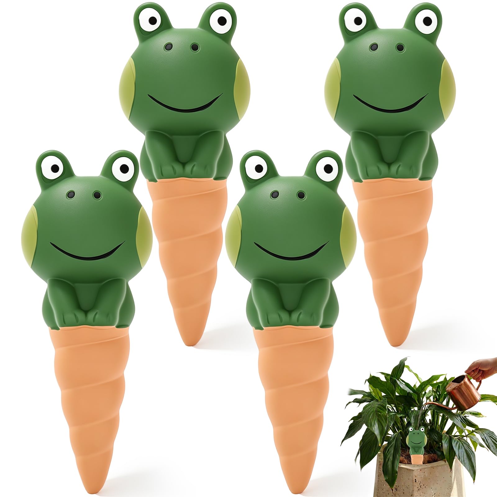 KTCINA 4Pcs Terracotta Plant Watering Stakes, Self Watering Spikes for Indoor Outdoor Pots, Slow Release Clay Plant Pot Water Globes Decorative Automatic Plants Waterer Drip Irrigation System(Frog)