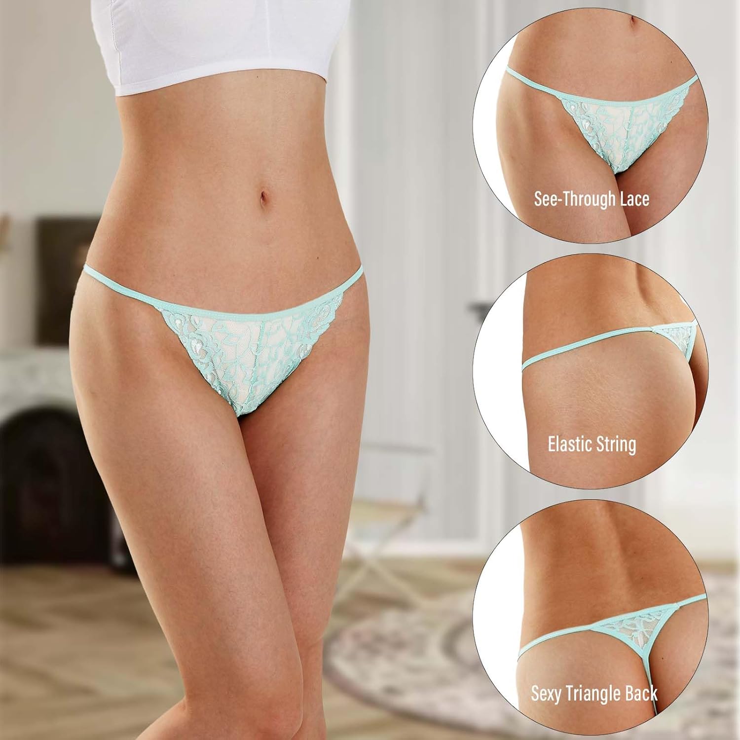 Umiehary 10 Pieces Low Rise G String Lace Breathable T Back Women Thongs - Image 3