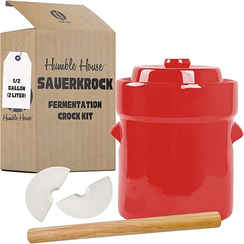 Humble House "Sauerkrock" Fermentación Crock con pesas esmaltadas  tradicional estilo alemán sellado al agua diseño para fermentación Sauerkaut,
