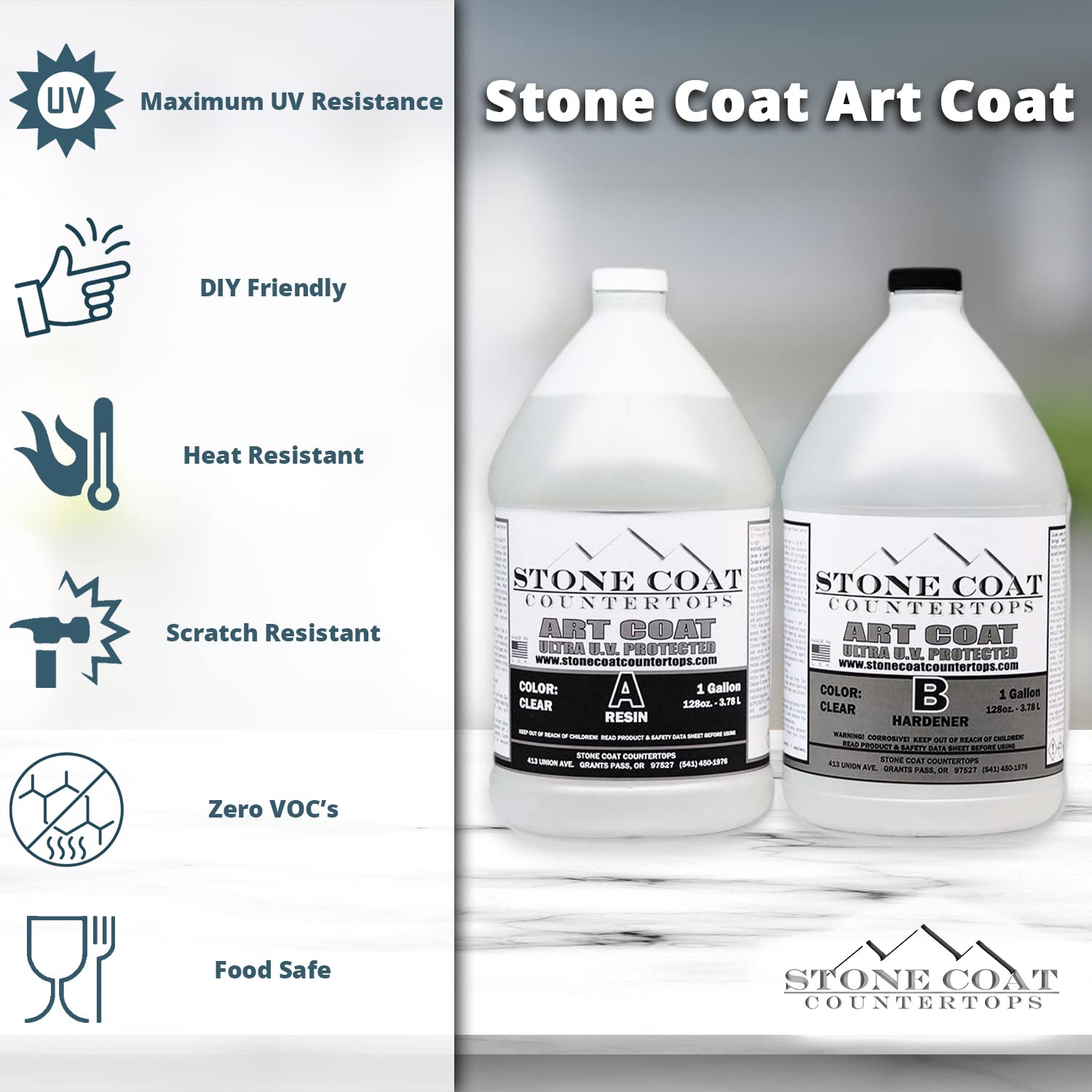 Art Coat 1 Gallon Epoxy Kit (Stone Coat Countertops) Colorable DIY