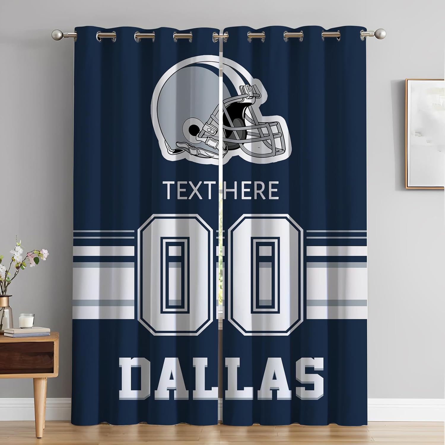 Custom Dallas Curtains, Personalized Blackout Curtains 2 Panels for Bedroom, Customized Name and Number Window Drapes for Living Room Decor