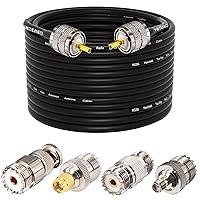 Vista 20 de Cable coaxial CB, cable coaxial RG58 de 25 pies, cable PL259 macho a macho + adaptador SO239 hembra a SMA/UHF/BNC, paquete de 4 unidades para antena