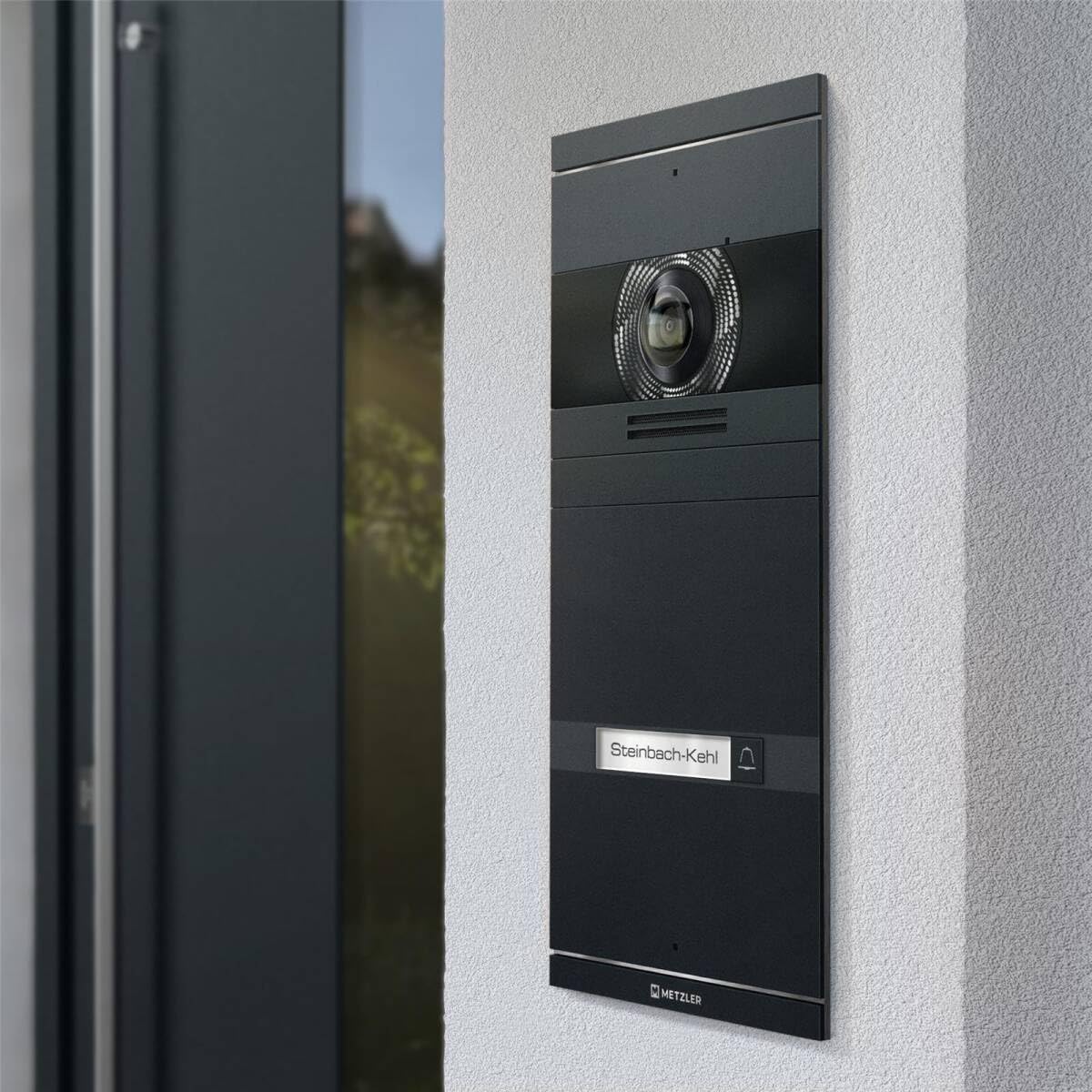 Metzler VDM10 2.0 Video Sprechanlage mit Türöffner (Stromversorgung) & Namensschild - Anschluss LAN POE - Türsprechanlage mit HD-Kamera, für 1 Familienhaus, in Anthrazit aus V2A Edelstahl