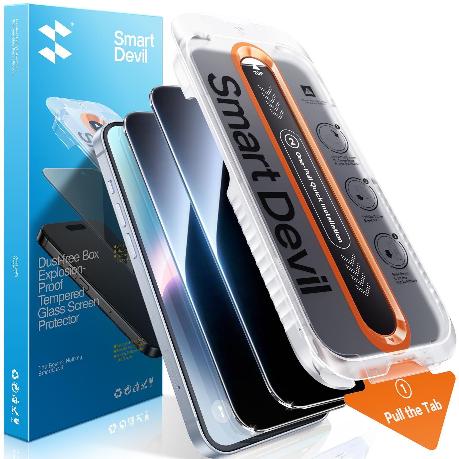 SMARTDEVIL 2 Pack Privacy Screen Protector for iPhone 17e/16e/14/13/13 Pro