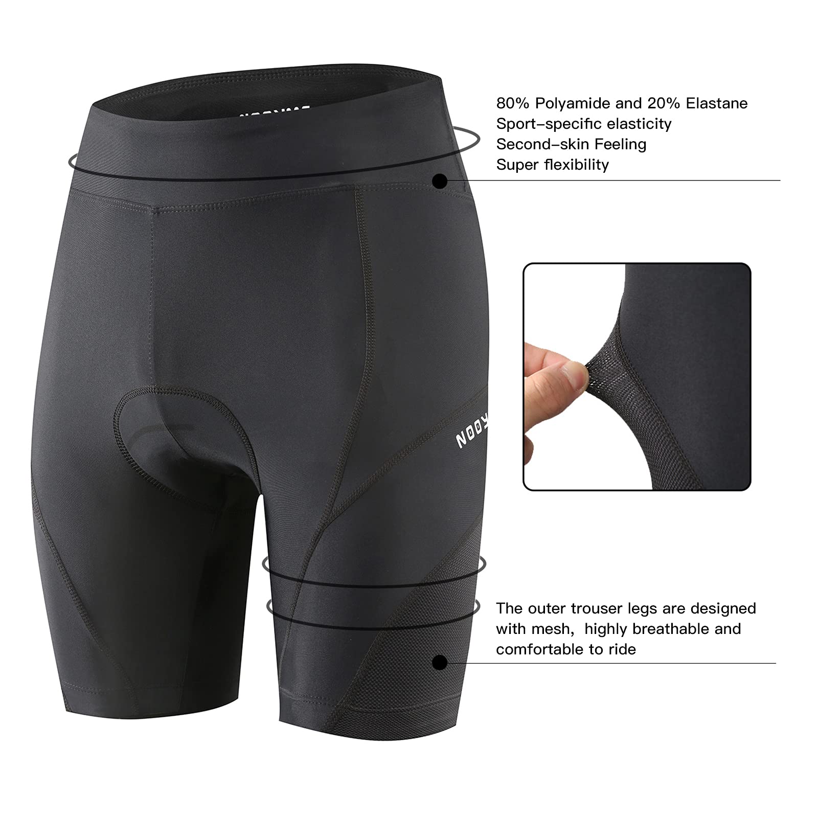 NOOYME Short de Cyclisme pour Femme - Rembourré 4D - avec Poche - Short de Cyclisme élastique et Respirant - avec Rembourrage Large et Dense - sans Douleur - Séchage Rapide - pour Femme